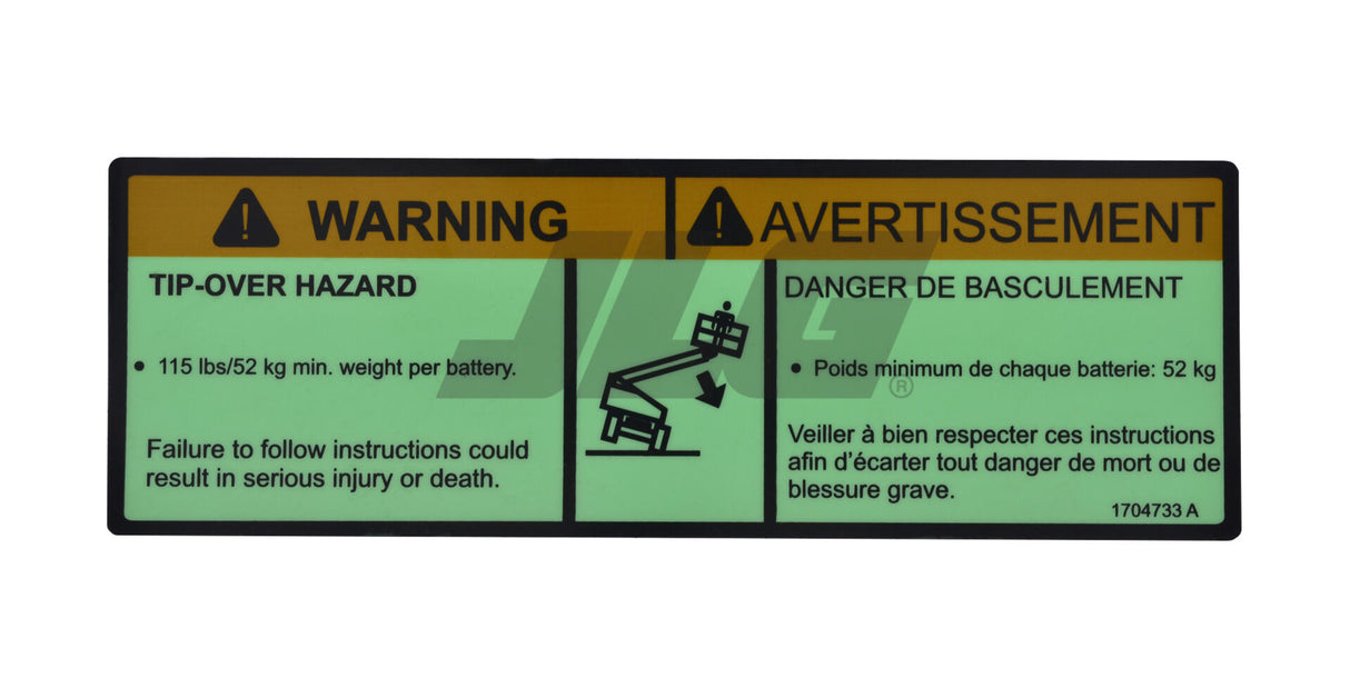 1704733 Decal, Tip-Over Hazard (Eng, Fre) | JLG