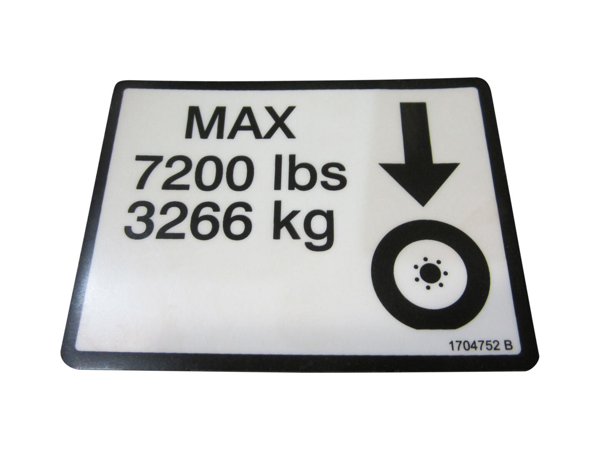 1704752 Decal, Max Tire Load 7200# | JLG
