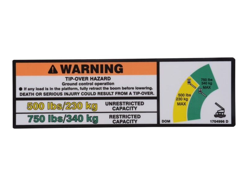 1704996 Decal, 750#/500# Capacity (Dom) | JLG