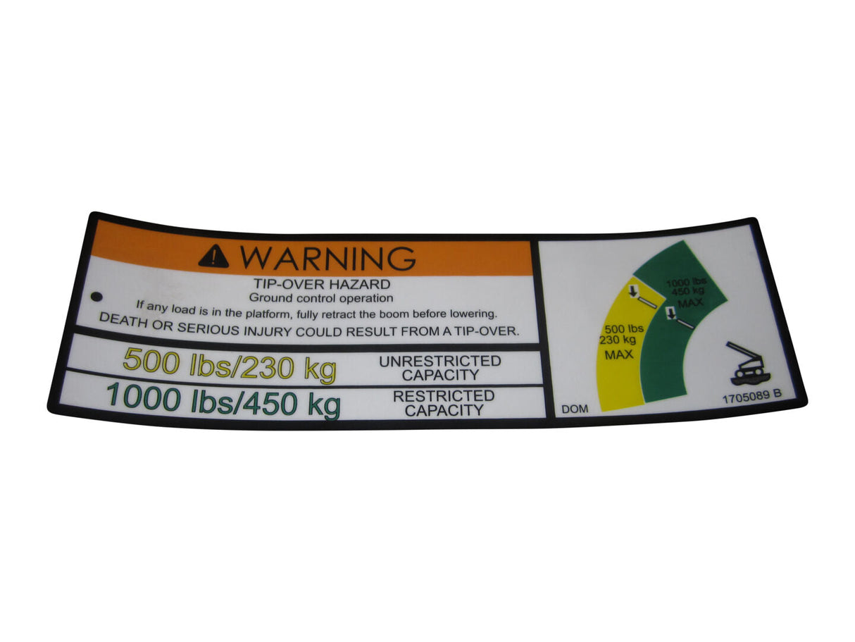 1705089 Decal, Dual Cap 500# (Dom)Mtb | JLG