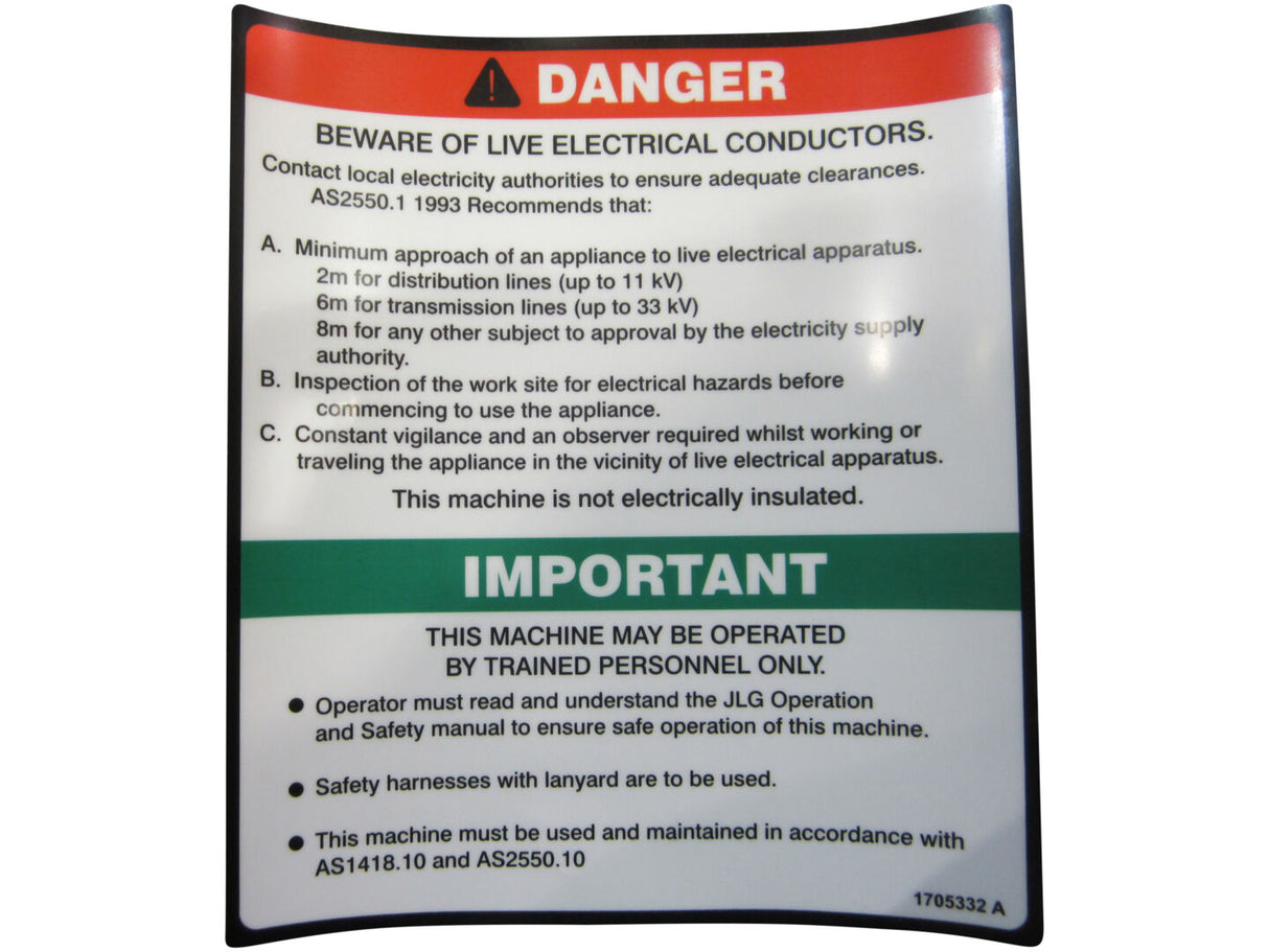 1705332 Decal, Danger/Caution MTB (Aus) | JLG