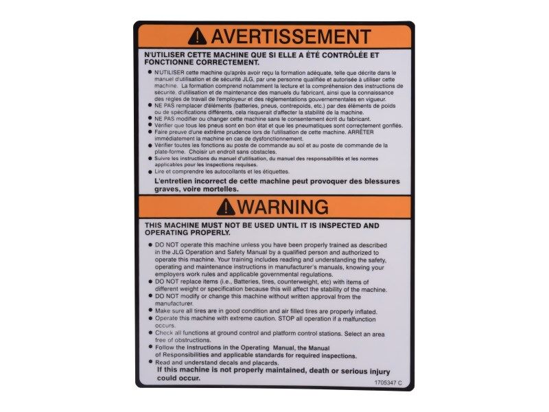 1705347 Decal, Inspection Eng/Fre (1350S | JLG