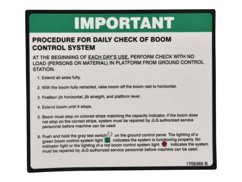 Part Number 1705365 Decal, Load Management (Bcs) fits JLG