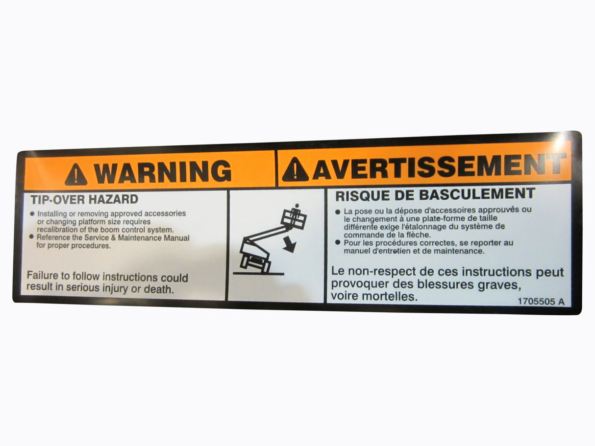 1705505 Decal, Tip-Over Plf (Eng/Fre) | JLG
