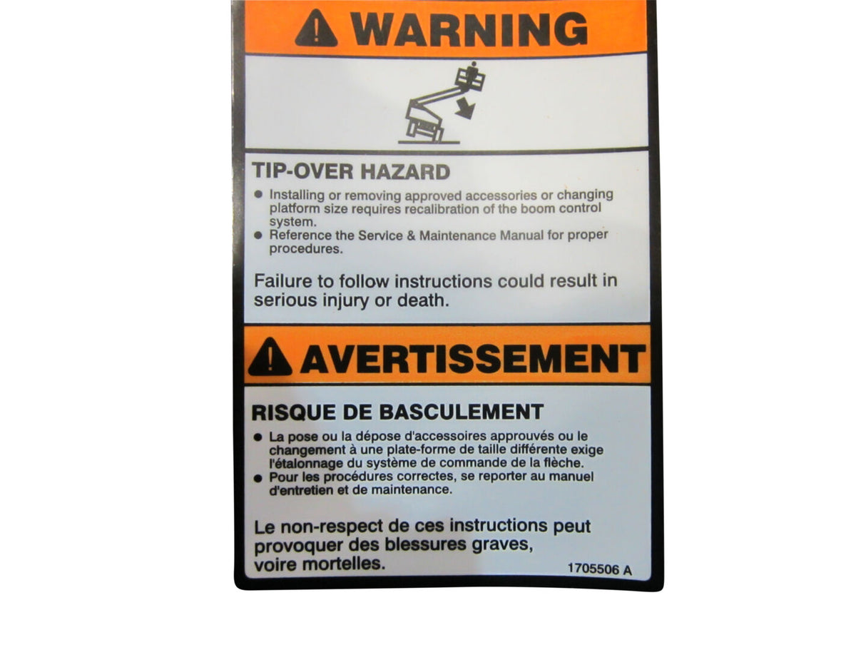 1705506 Decal, Tip-Over Plf (Eng/Fre) | JLG