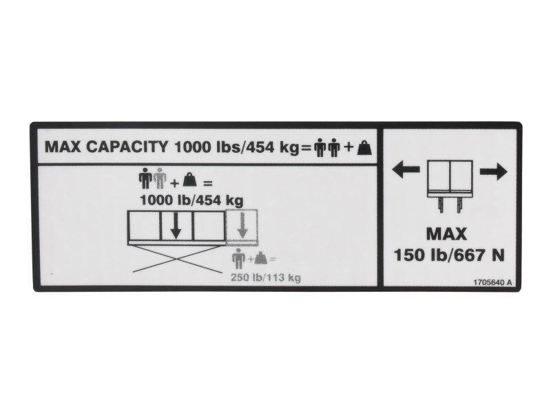 1705640 Decal, Capacity 1000Lb - 454Kg | JLG