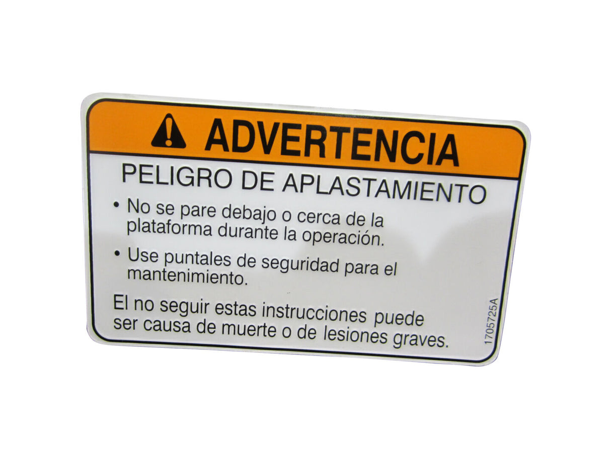 1705725 Decal, Warning Crushing (Lat) | JLG