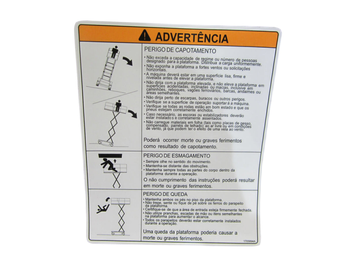 1705894 Decal, Warning (Por) | JLG