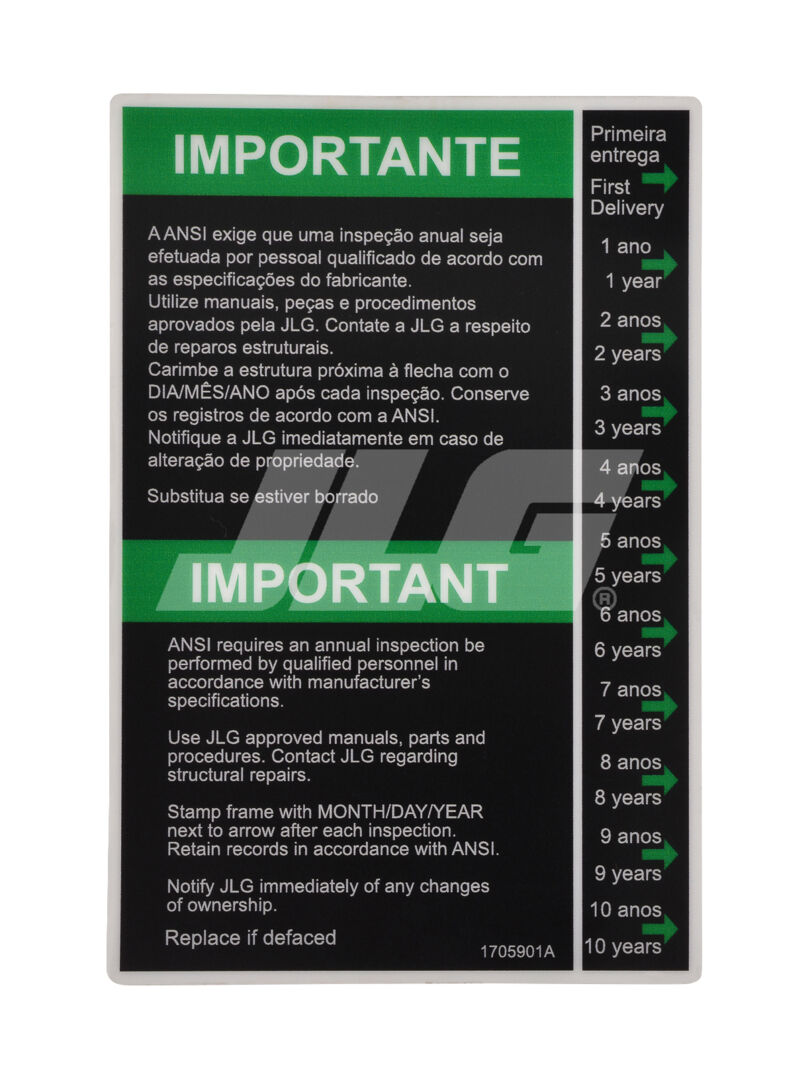 1705901 Decal Inspection (Brz Por) | JLG