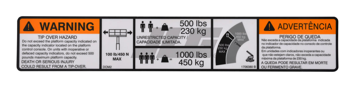 1706380 Decal 230Kg/500Lb Dual Cap. ( | JLG