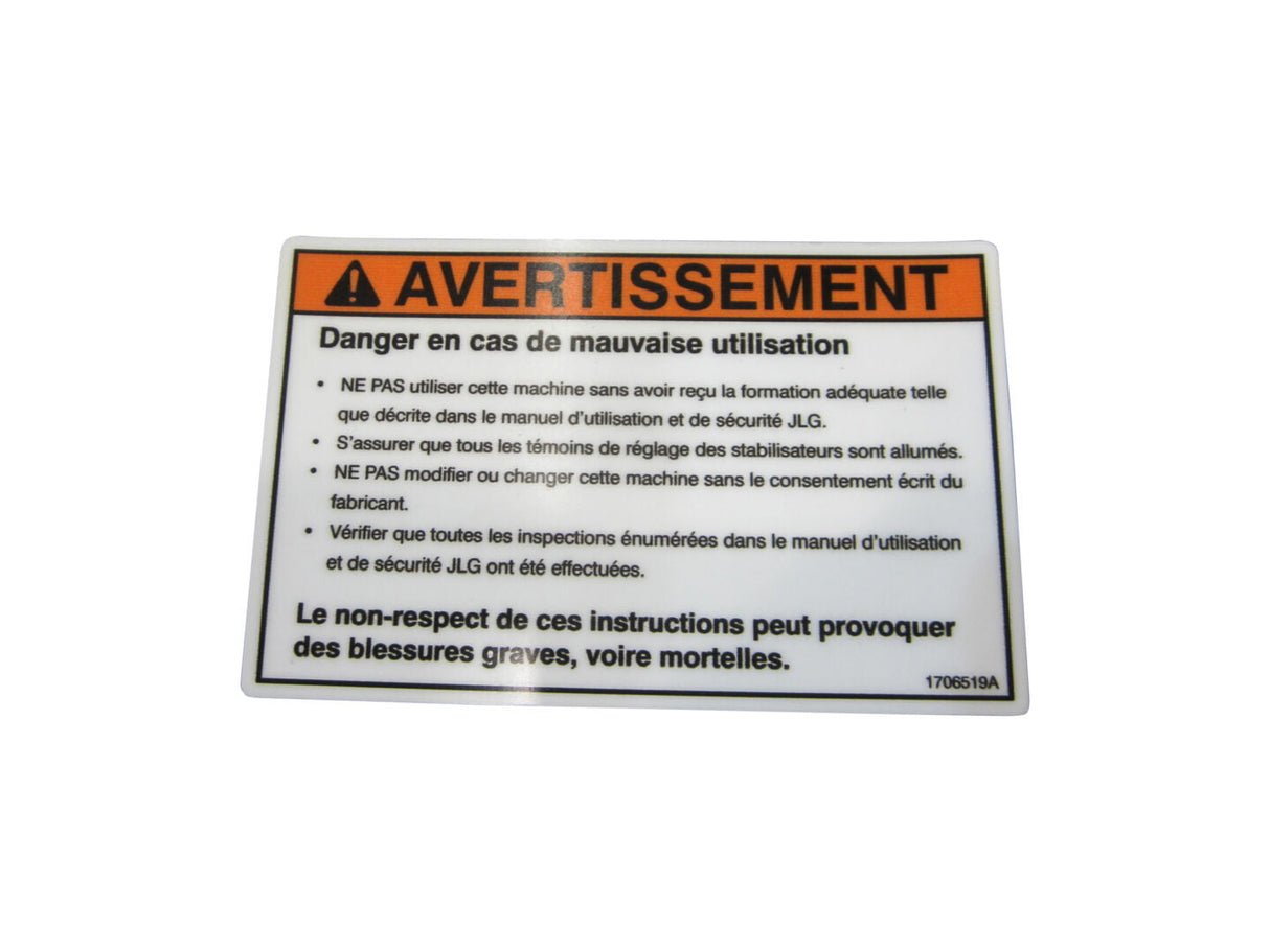 1706519 Decal Inspection Eng/Fre | JLG