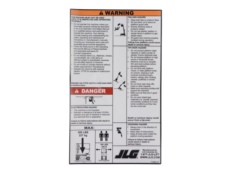 1706676 Decal, 1230Es Instr./Warning | JLG