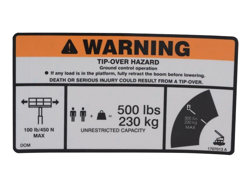 1707013 Decal, 500 Lbs Max Cap 600SJ | JLG