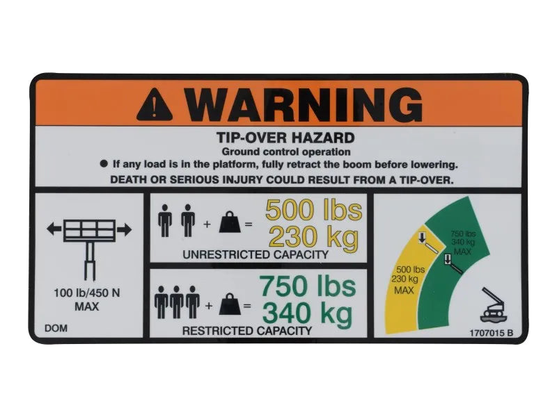 1707015 Decal, Warning Dual Capacity | JLG