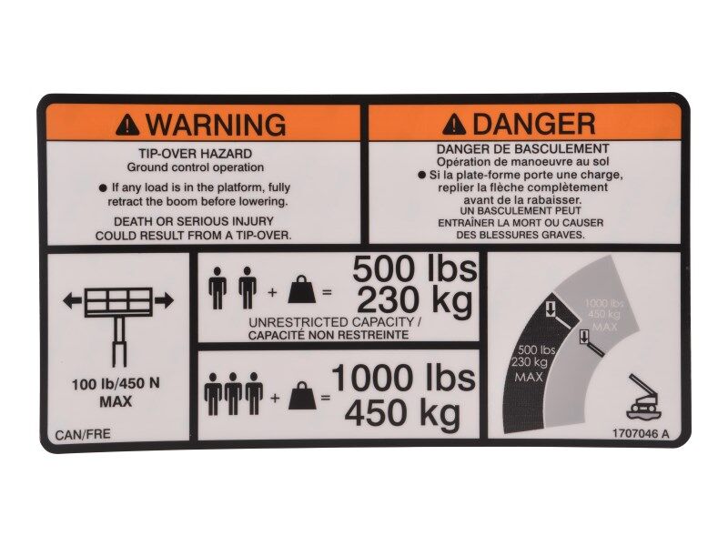 1707046 Decal, Cap. 500Lb (Can/Fre) | JLG