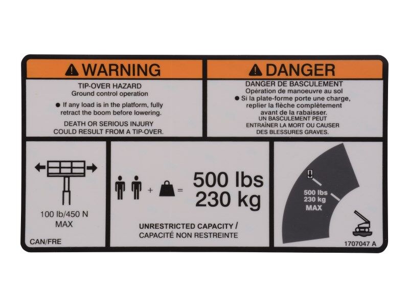 1707047 Decal, Cap. 500Lb (Can/Fre) | JLG