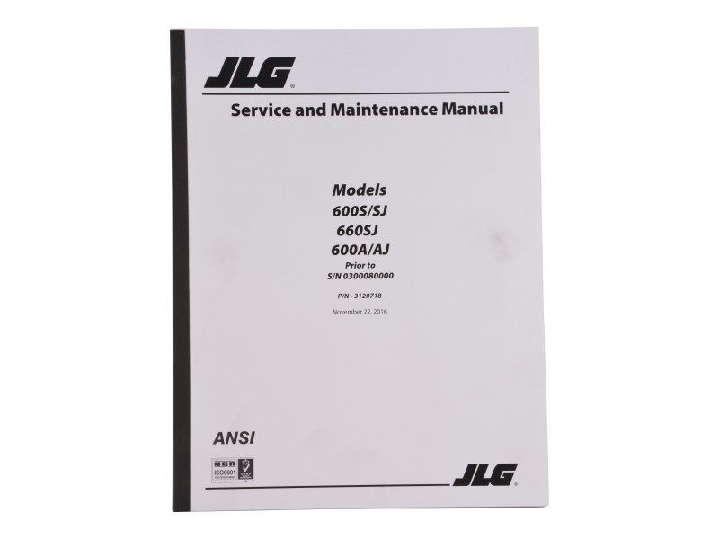 Part Number 3120718 Manual 600S/A Serv (Domestic) fits JLG