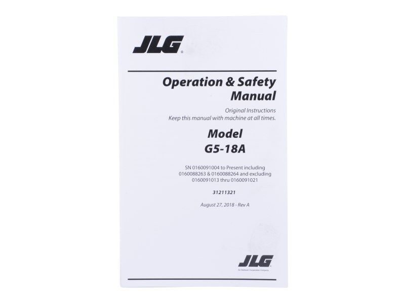 Part Number 31211321 G5-18A Operator & Safety Manual fits JLG