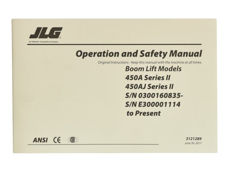 Part Number 3121289 Ops Mnl, 450A-SII fits JLG