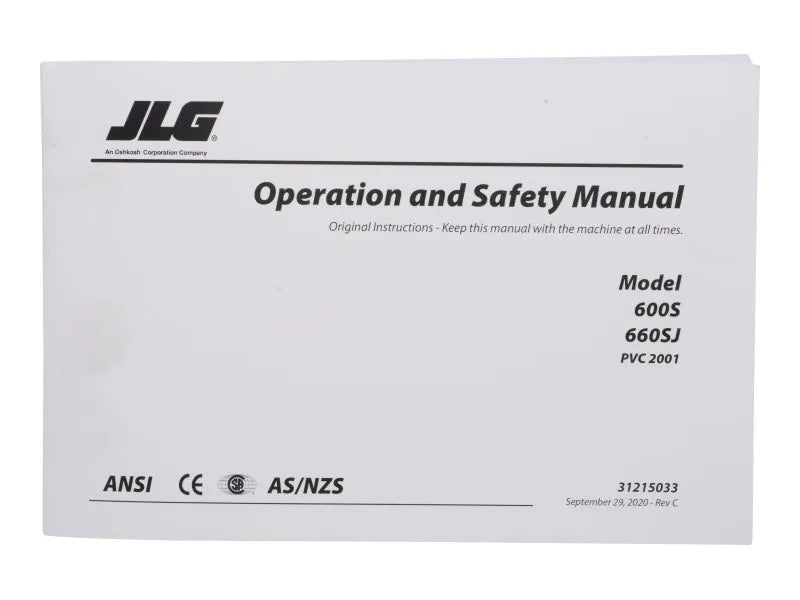 Part Number 31215033 Manual, Operator 600S fits JLG