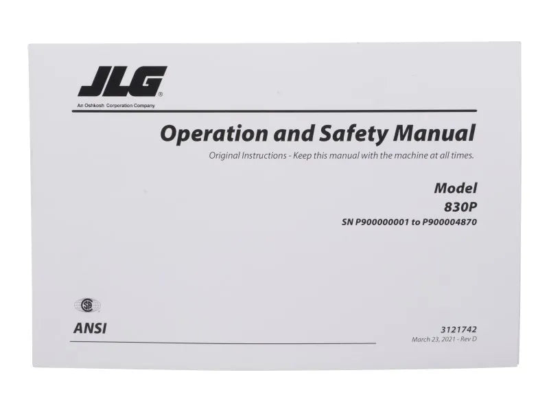 3121742 Manual, 830P Vertical Lift Oper | JLG