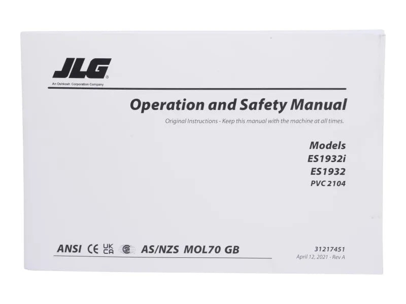 31217451 Manual, Operator Es1932/I PVC 2104 | JLG