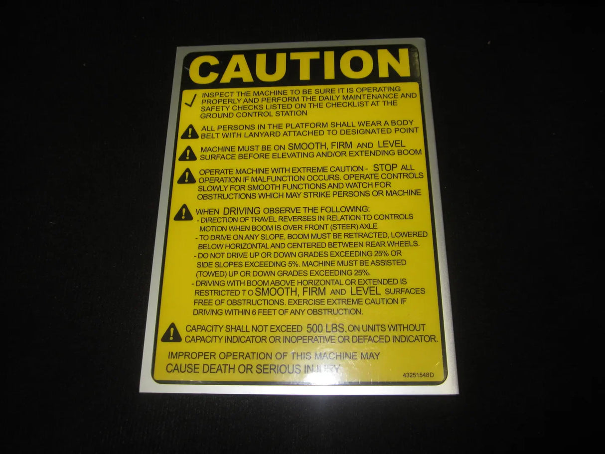 3251548 Nameplate, Caution Decal (Pq) | JLG