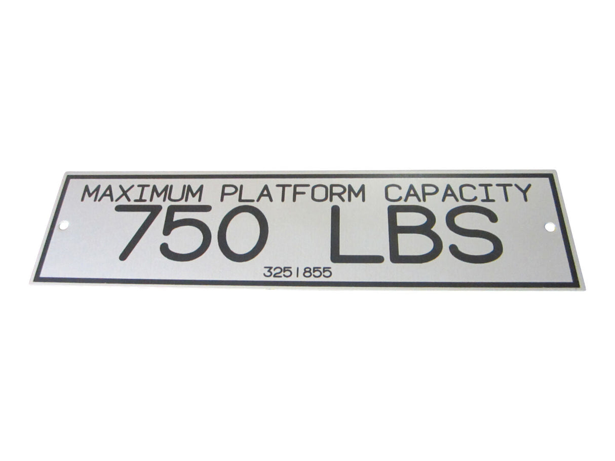 3251855 Nameplate, Max Platform Cap 750# | JLG