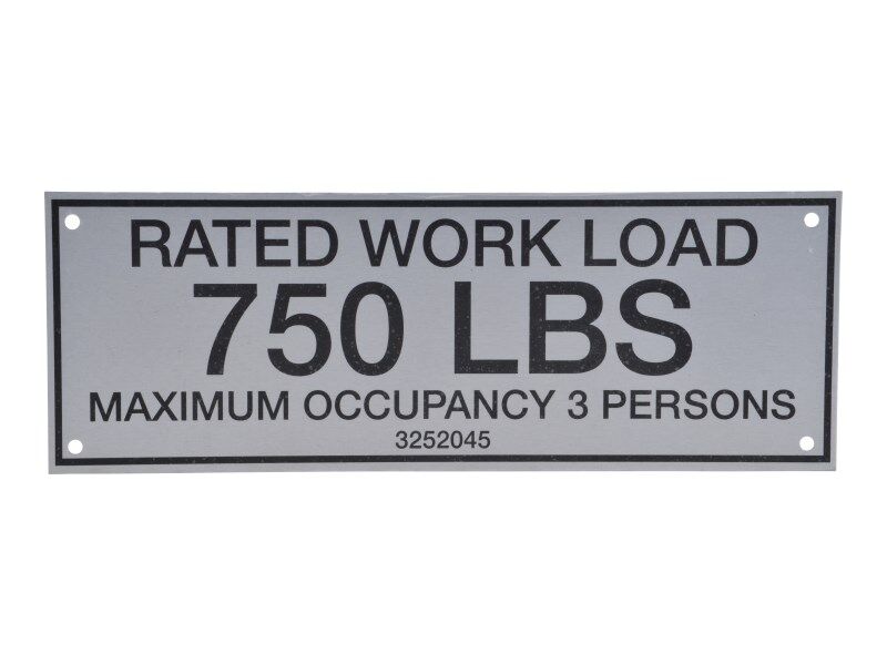 Part Number 3252045 Nameplate, 750 Lb Work Load fits JLG