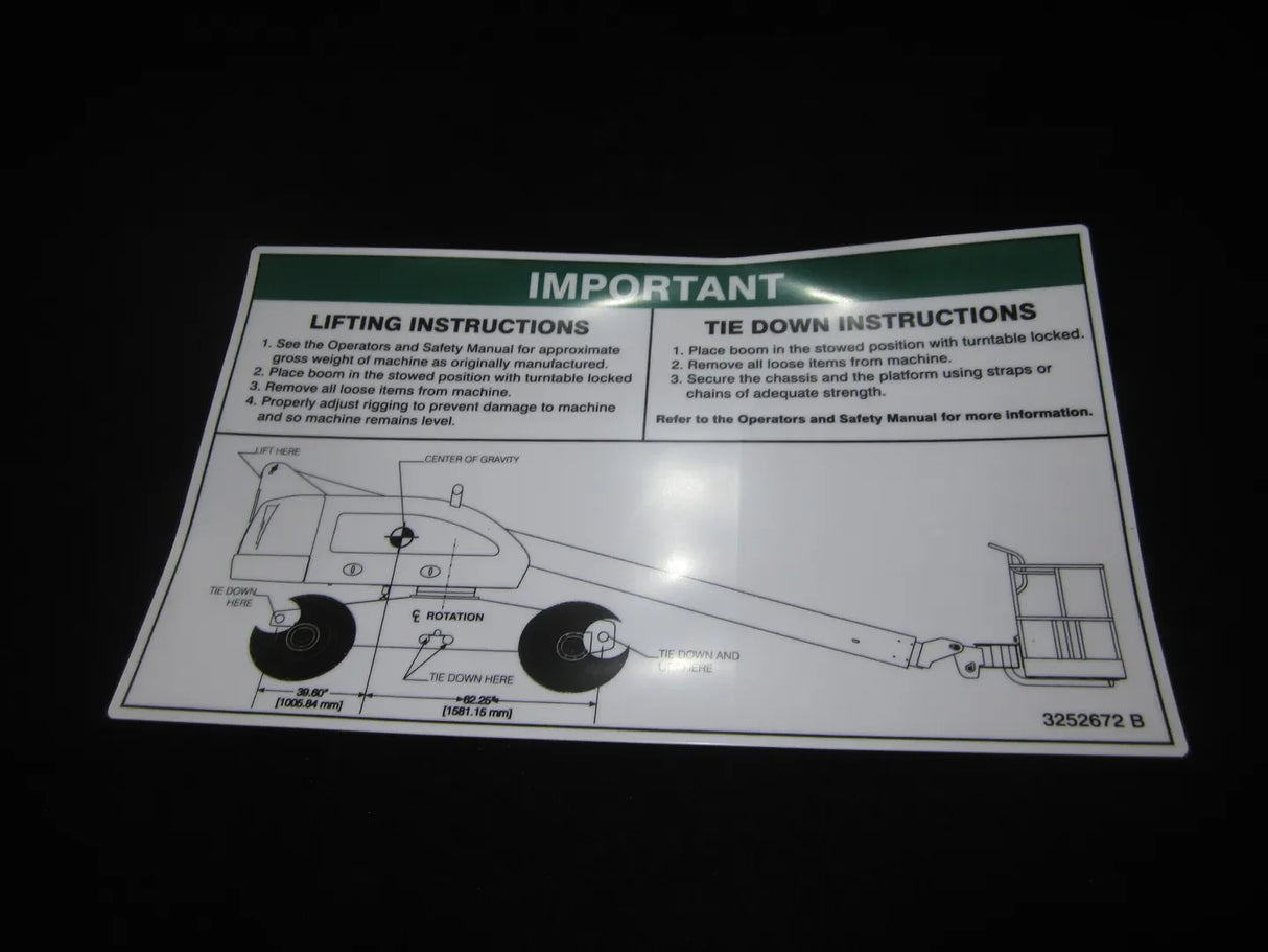 Part Number 3252672 Nameplate, Lift Dia 400 (Dom) fits JLG