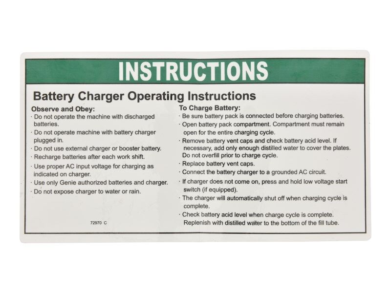 70040474 Battery Charger Operating Instructions