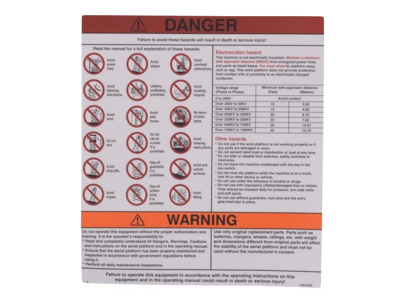 70040622 Danger/Warning Decal | JLG