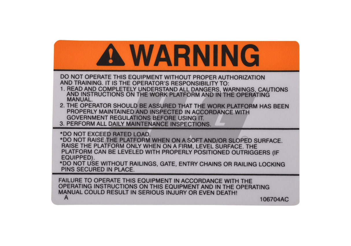 70040650 Decal, Warning | JLG