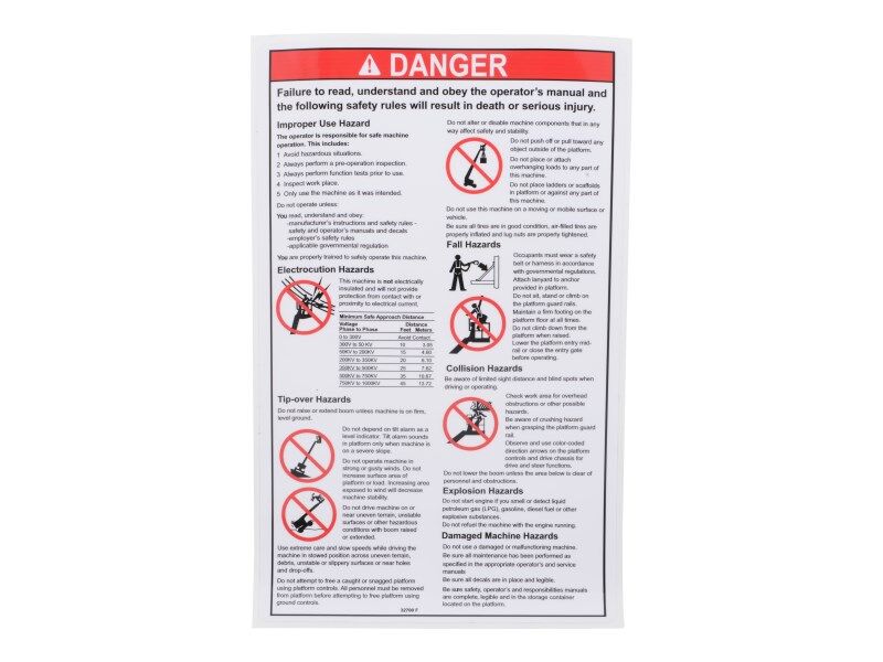 70040698 Decal Danger Gen Safety Rules | JLG