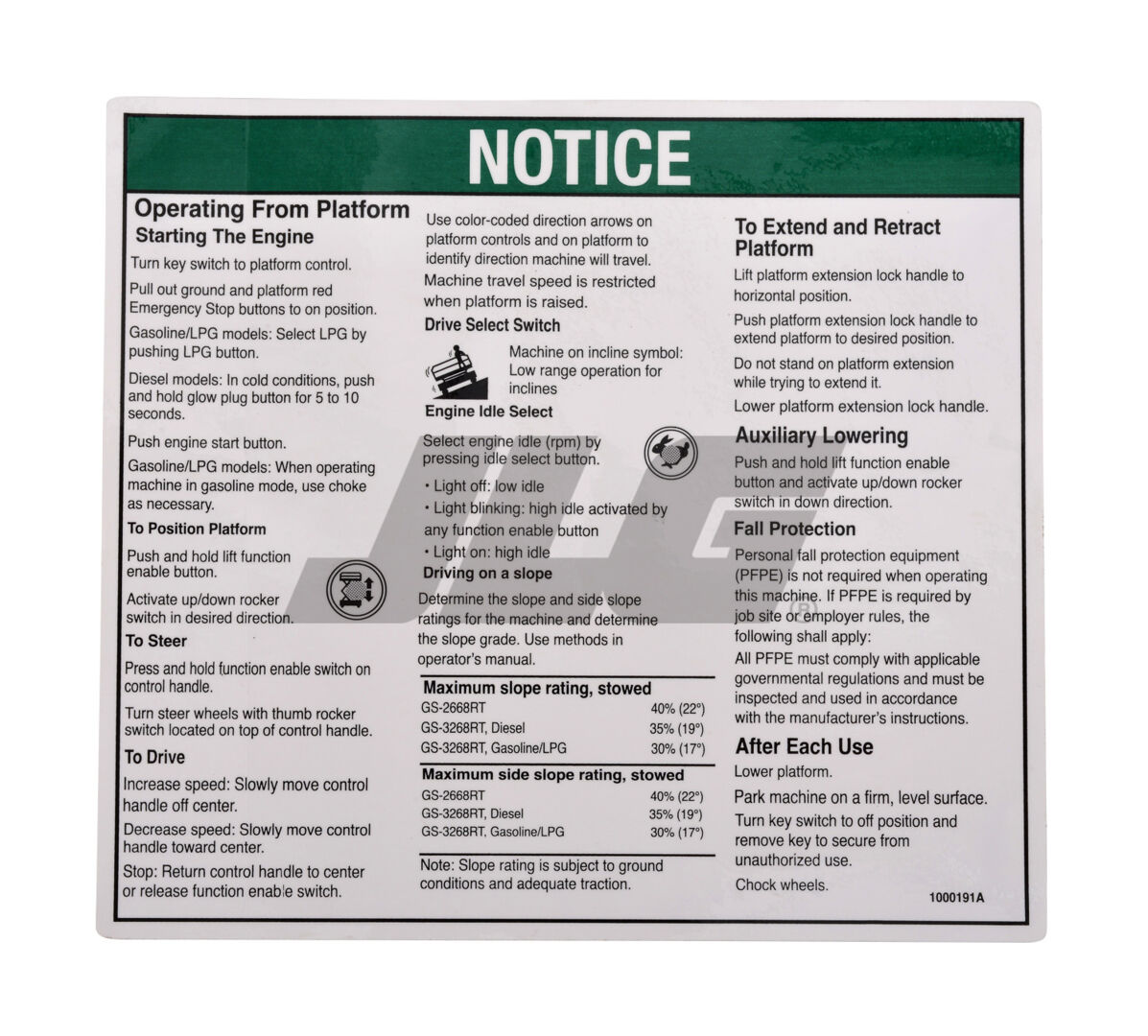 70040752 Notice, Inst, Platform Gs68Rt | JLG