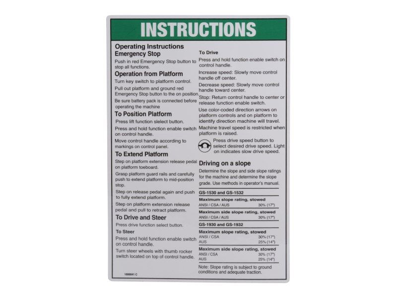 Part Number 70040756 Instruct Op, Gen 5 Gs30 fits JLG