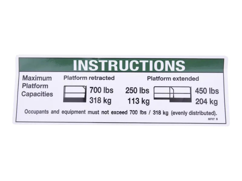 Part Number 70040781 Inst-Max Cap 700Lbs fits JLG