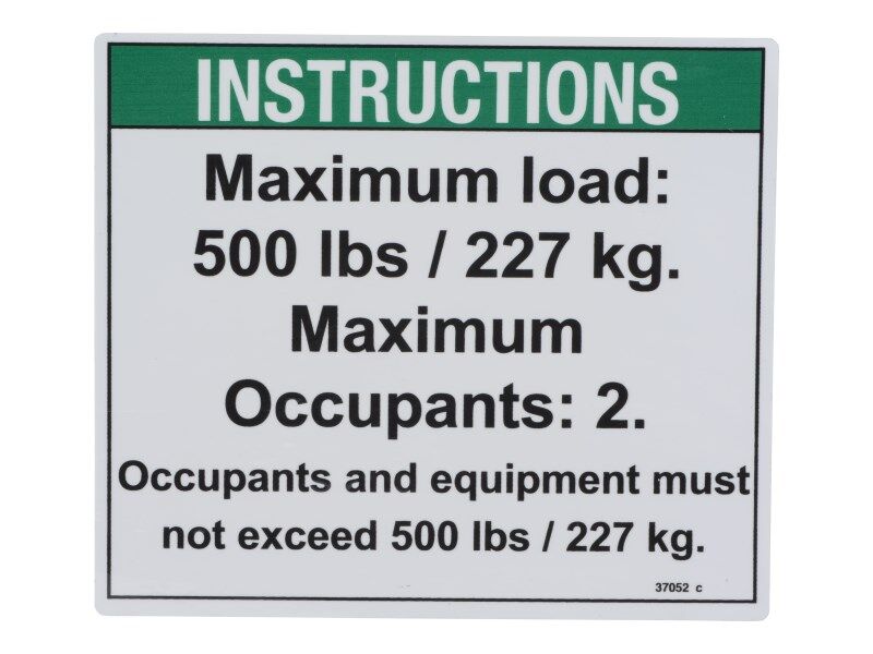Part Number 70040814 Notice Max Load 500Lbs fits JLG