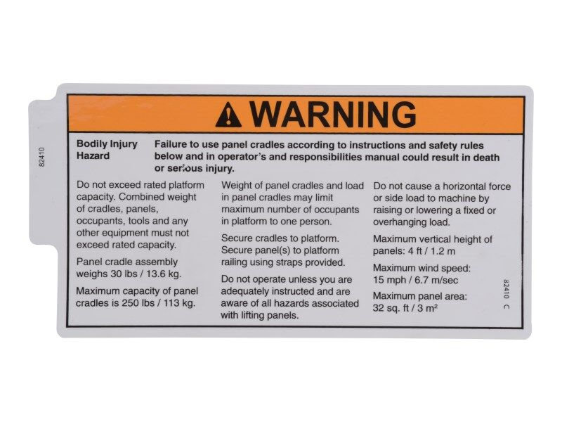 70041488 Decal, Warning, Panel Cradle | JLG