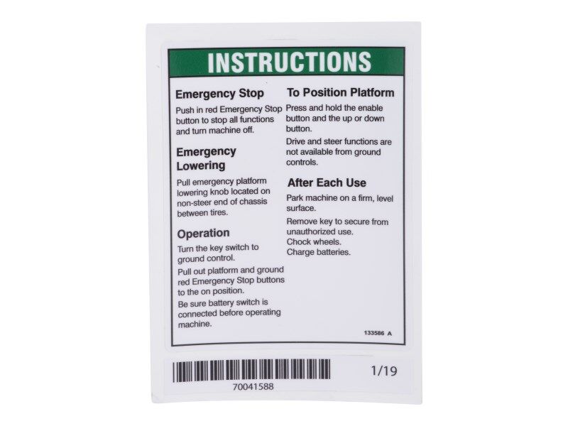 70041588 Decal, Instructions, Oper | JLG