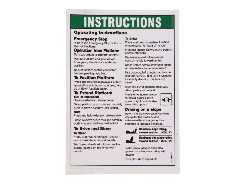 70041589 Decal, Operating Inst., Plat | JLG