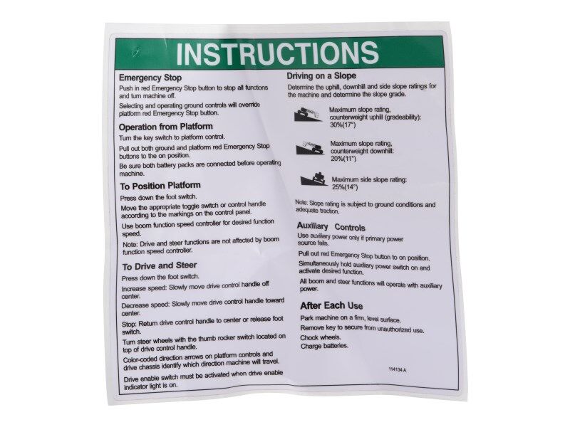 70042216 Decal, Operating Instructions | JLG