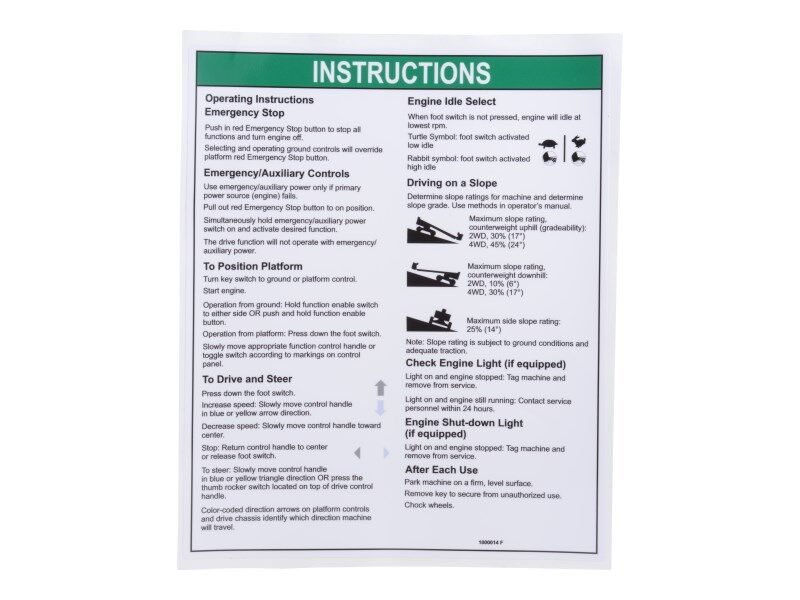 70043772 Decal, Operating Instructions | JLG