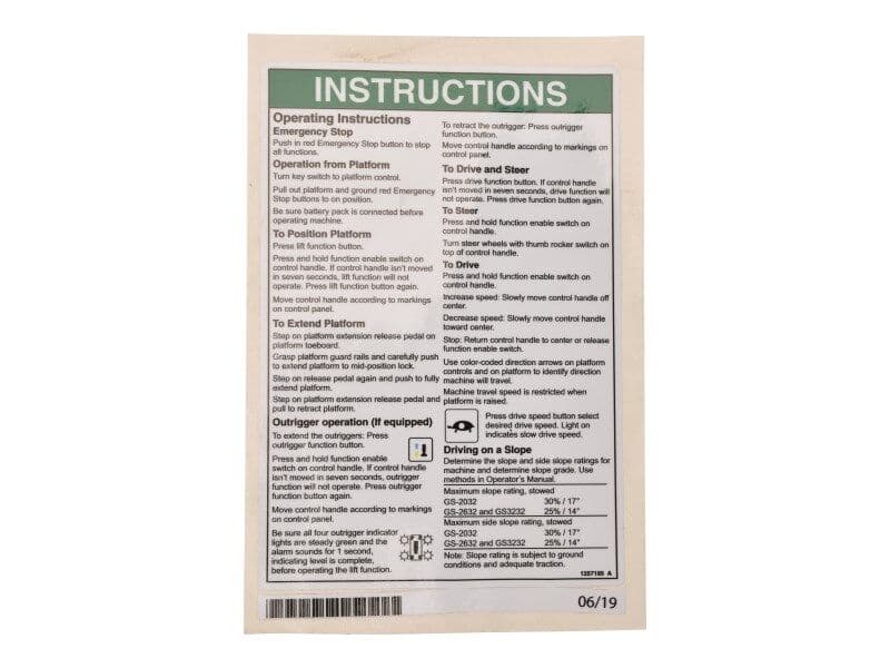 70046729 Decal, Operating Instructions | JLG