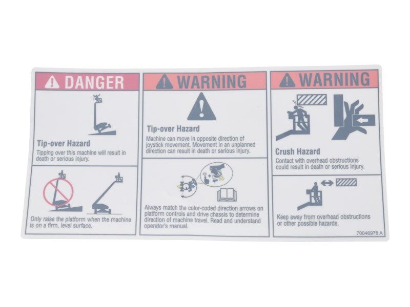 Part Number 70046978 Decal, Warning fits JLG