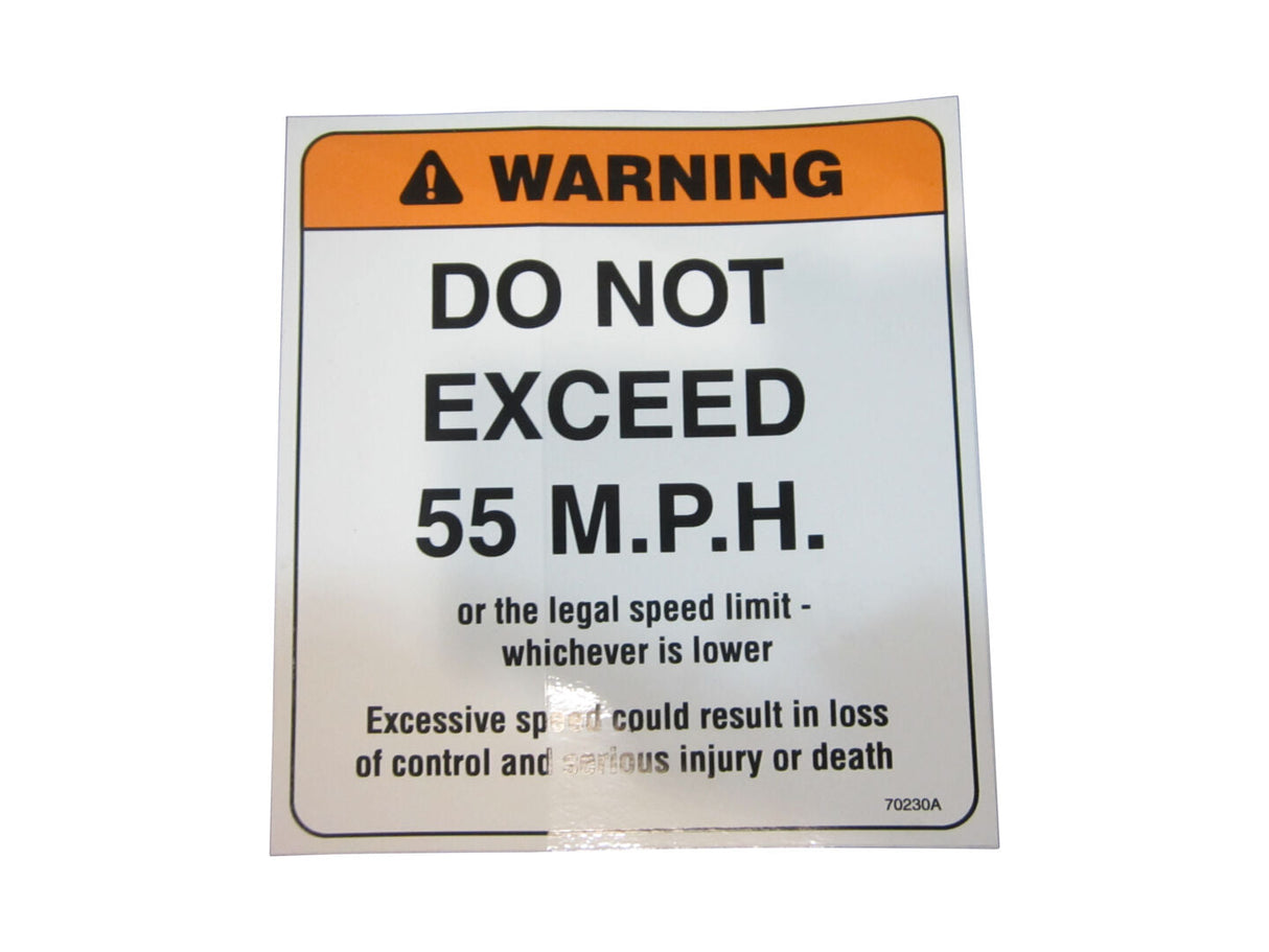 Part Number 70230 Decal, Do Not Exceed 55Mph Warn fits JLG