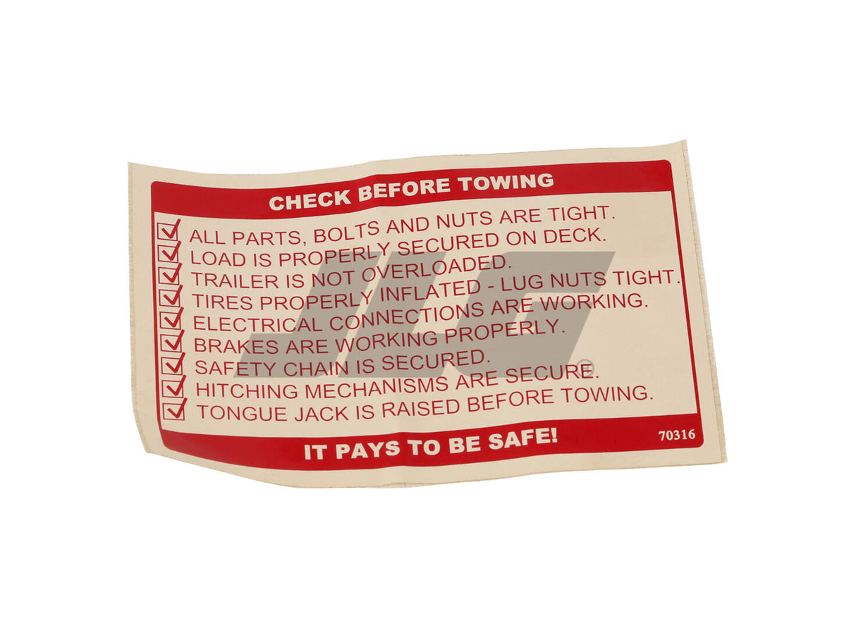 70316 Decal-Check Before Towing (Re | JLG