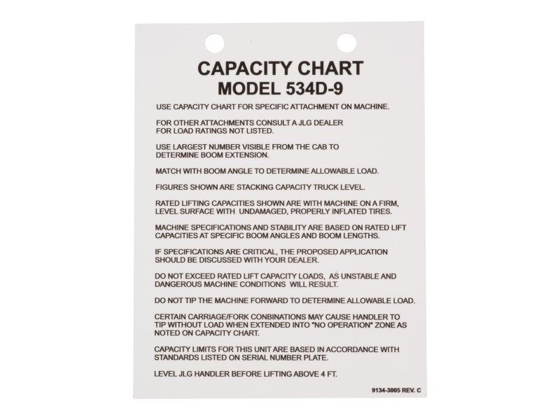 91343005 Decal - Load Chart | JLG
