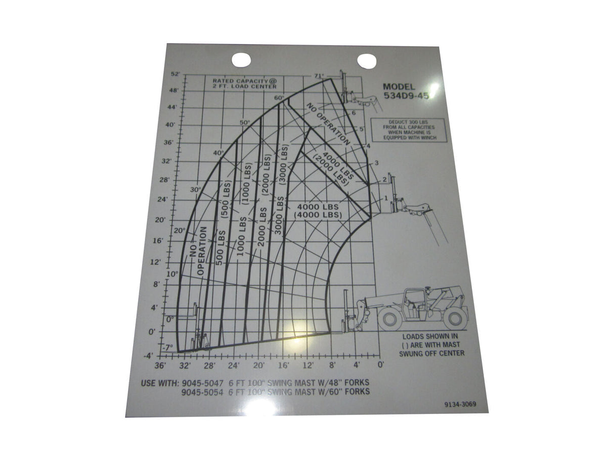 Part Number 91343069 Capacity Chart/534D9-45 fits JLG