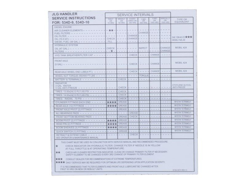 91343073 Decal, Service Instruction Plt | JLG